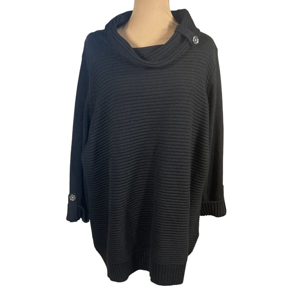 Jones New York Women's Sweater Cowl Neck Button Roll Tab Size 3X Black
